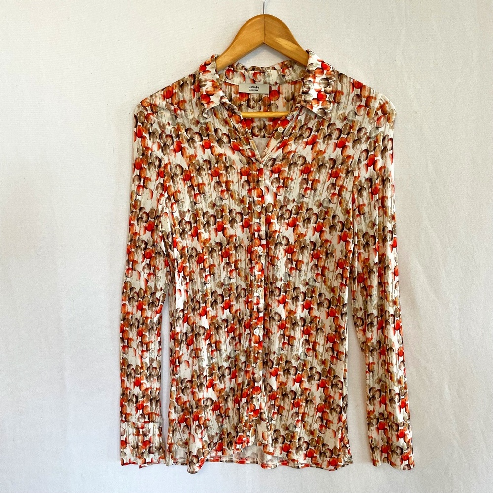 LA SALLE AMSTERDAM Women’s Medium Liquid Knit Button Up Blouse